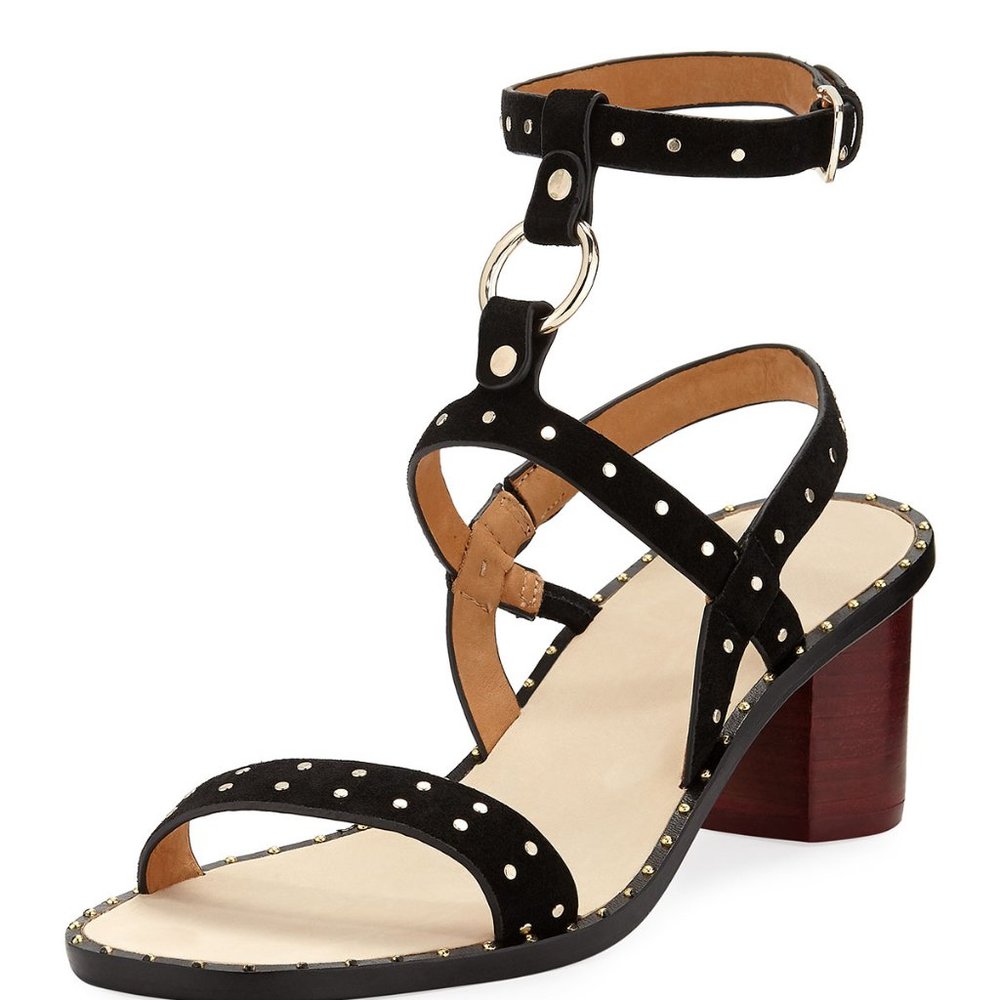 JOIE Suede Studded Block Heel Sandals